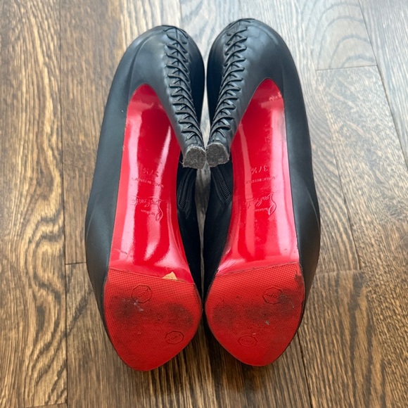 Christian Louboutin Black Leather Platform Ankle Booties with Red Sole - Picture 4 of 5